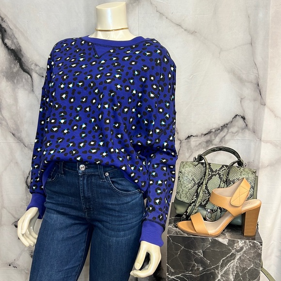 Kate Spade blue white cheetah print pull over sweater - Picture 1 of 4